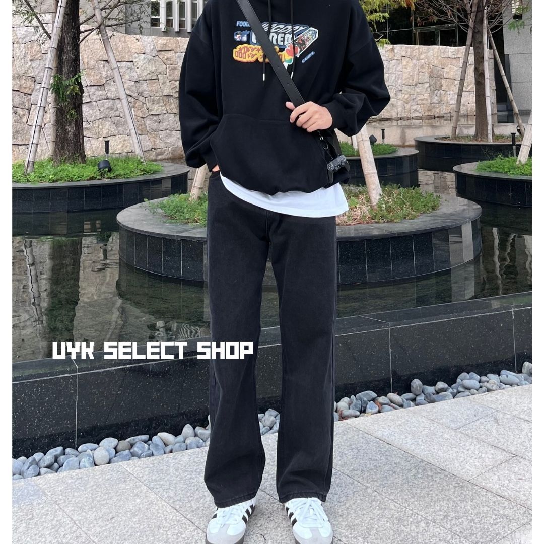 【 𝙐𝙔𝙆 】百搭經典寬鬆直筒落地黑色牛仔褲