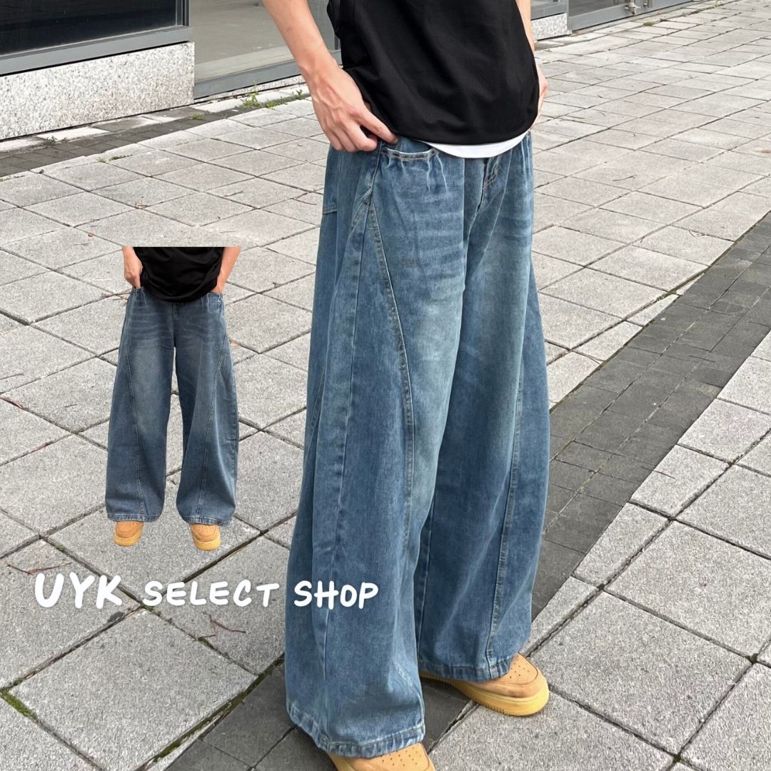 cleanfit美式復古寬鬆牛仔設計感彎刀褲