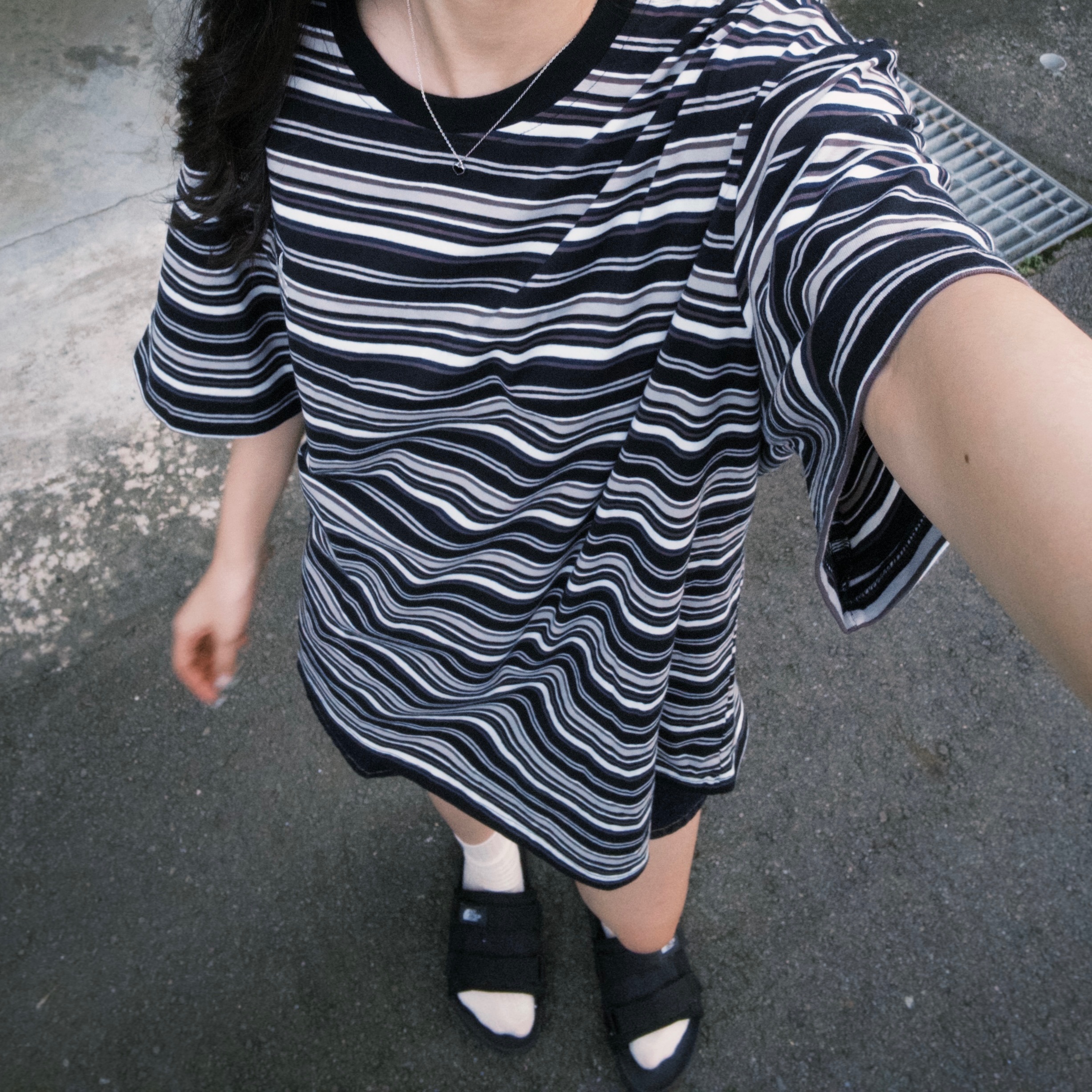 日系復古質感條紋圓領短袖 彈性超好