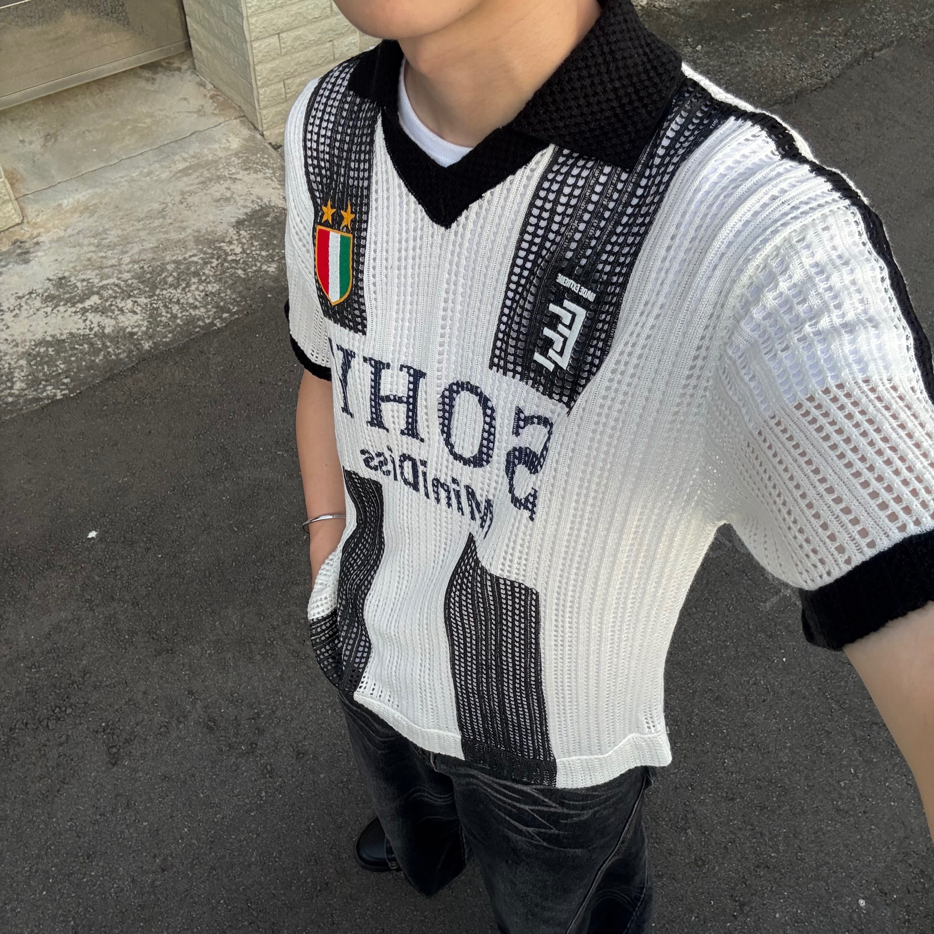 復古風針織休閒簍空短袖