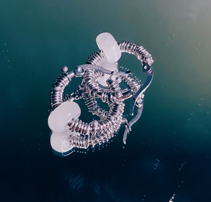 金/銀 玉珮纏繞圈純手作不鏽鋼圈圈耳環 大耳垂 手工 耳環 飾品 復古 耳針（單個販售）