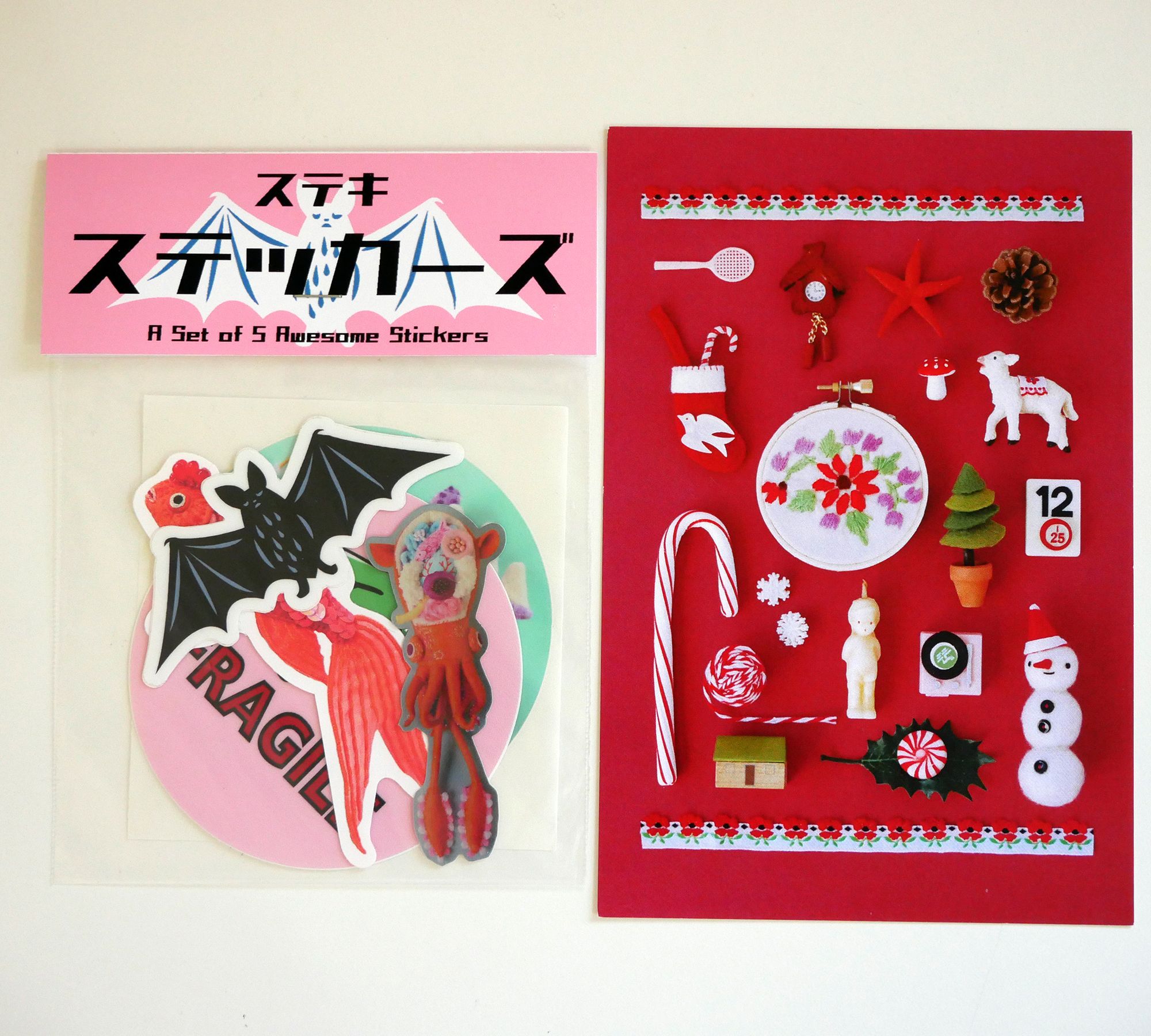居住於溫哥華的日本藝術家水島ひね貼紙組 附聖誕明信片一張