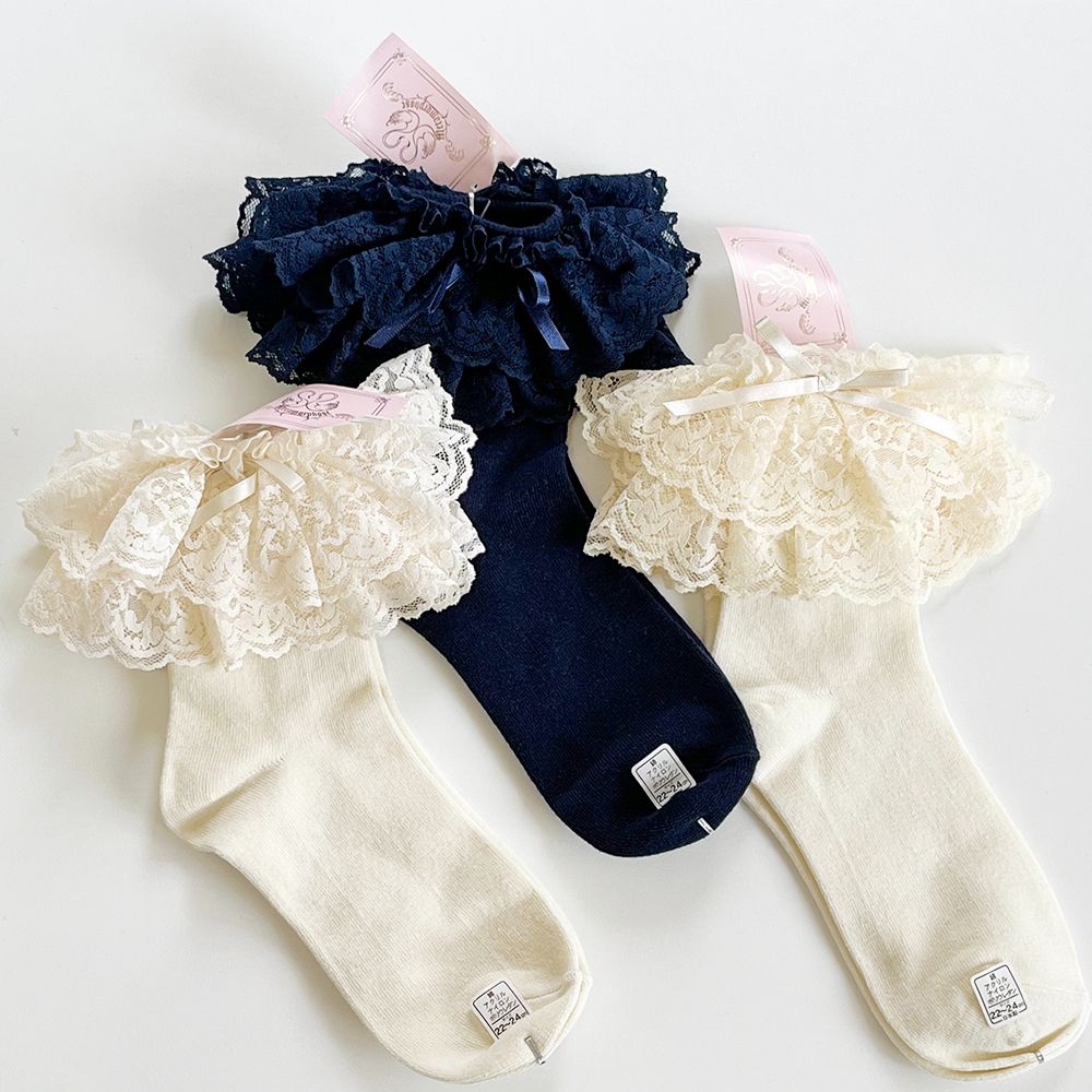 新古品 日本製 Metamorphose 蕾絲短襪