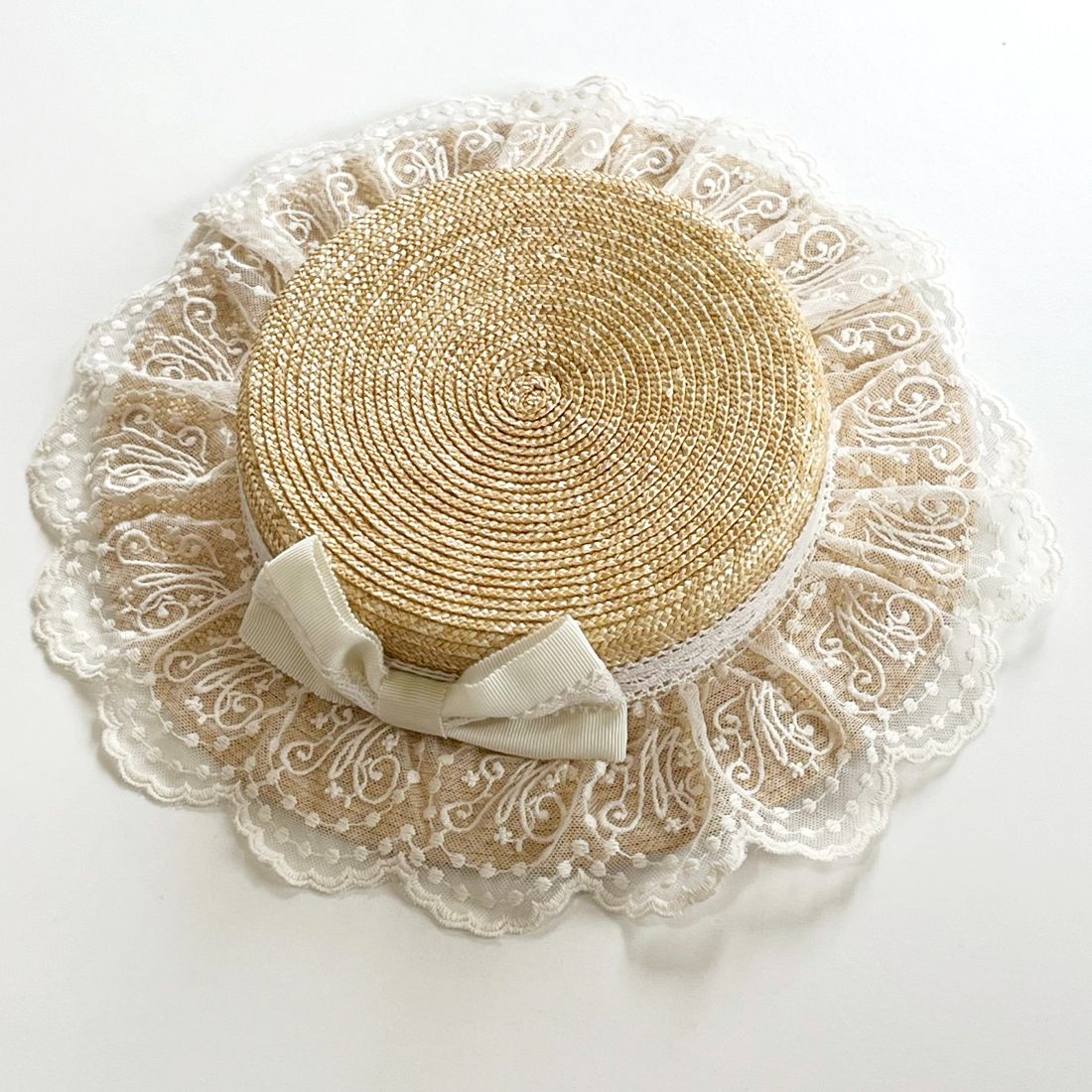新古品 日本製 Melody BasKet Melody Lace Canotier 米色