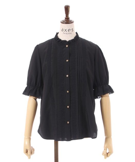 新古品 axes femme 黑色立領短袖襯衫