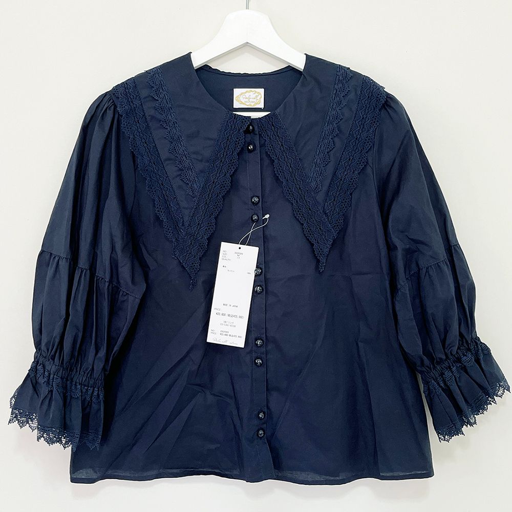 新古品 日本製 Perla nell’ ostrica 深藍色純棉襯衫