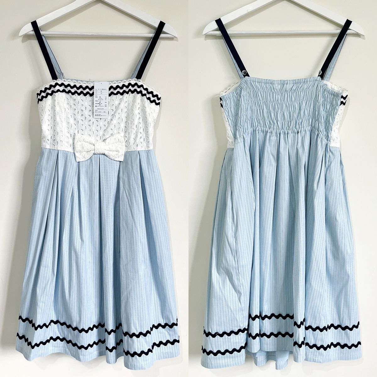 新古品 日本製 Leur Getter Lace ＆ Stripes JSK 藍色