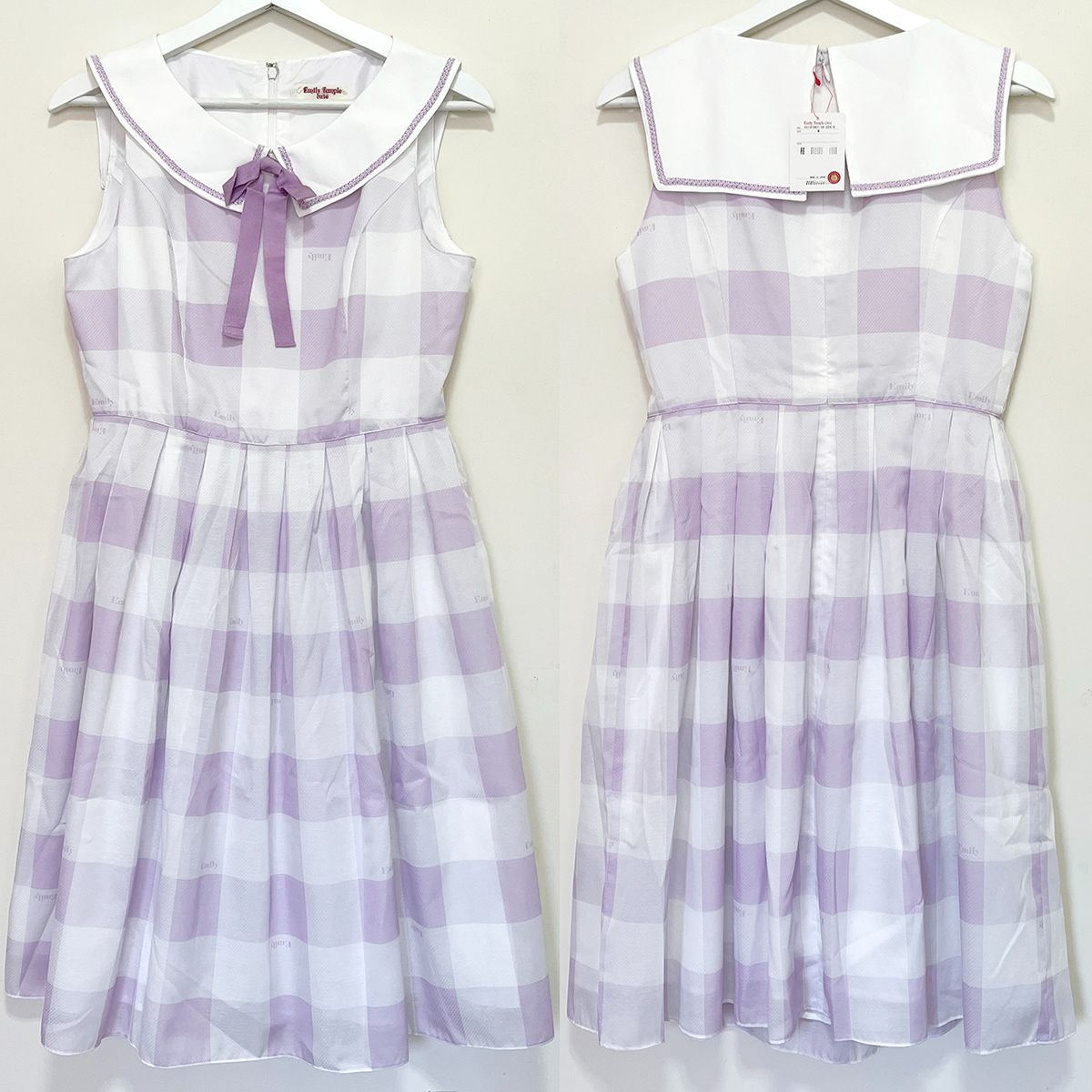 新古品 日本製 Emily Temple cute Emily Block Check Sailor JSK 紫色