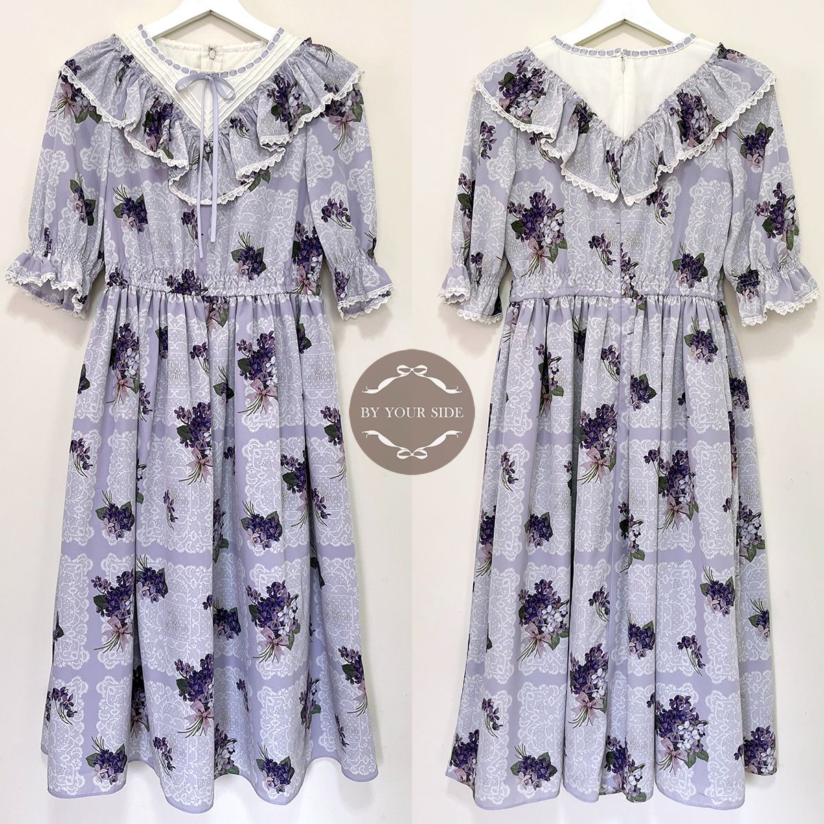 二手 日本製 Melody BasKet Violet Lace Yoke Switching OP M號