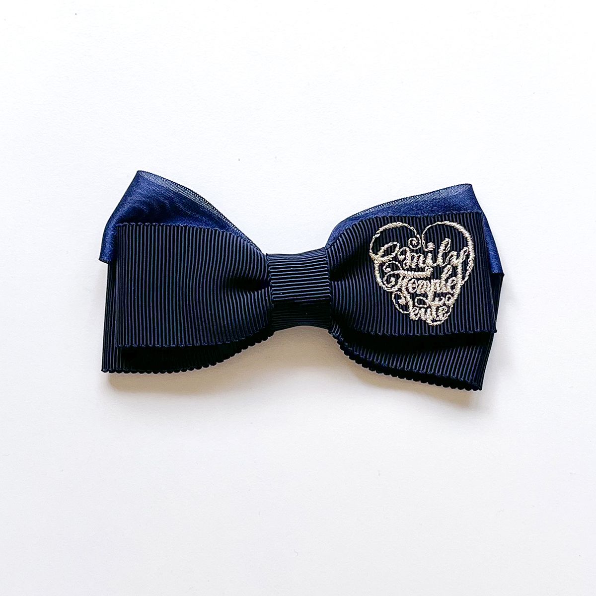 全新 Emily Temple cute 深藍色 Logo刺繡蝴蝶結髮夾