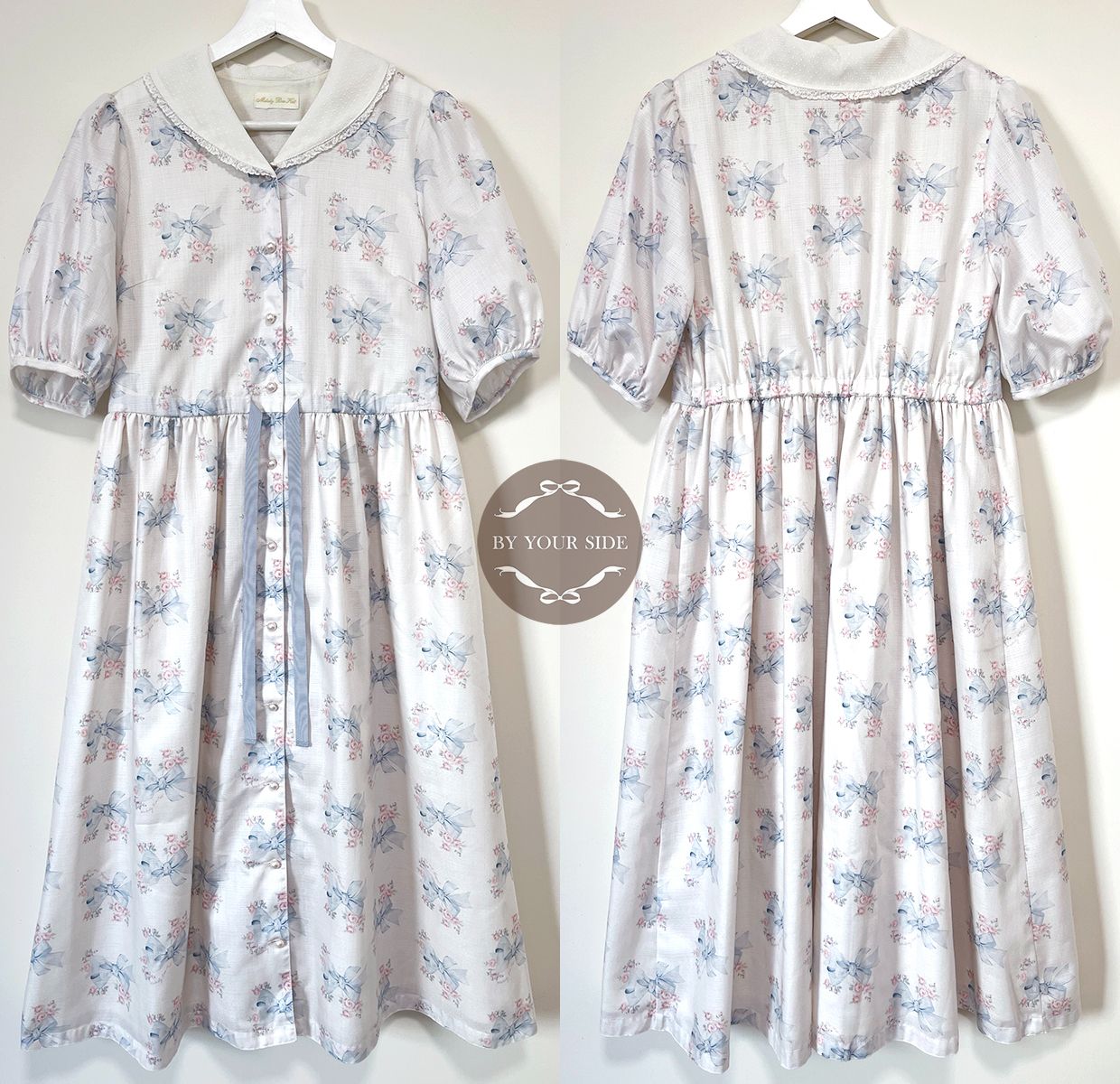 二手 日本製 Melody BasKet Ribbon Rose Front Button OP 象牙色