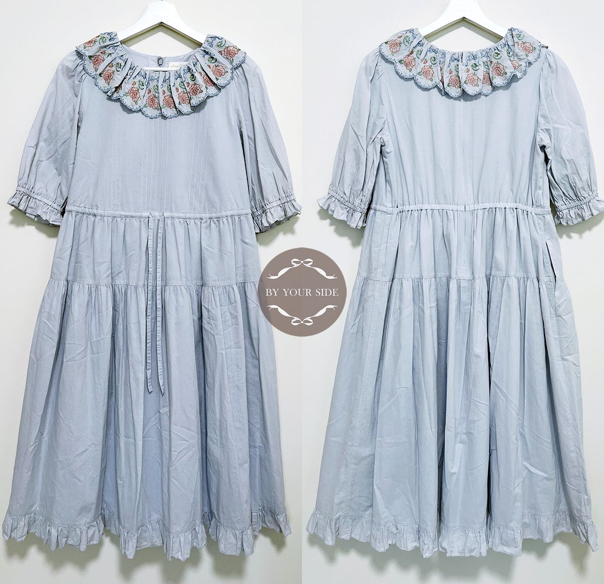二手 日本製 Melody BasKet Romantic Rose Embroidery Lace Collar OP
