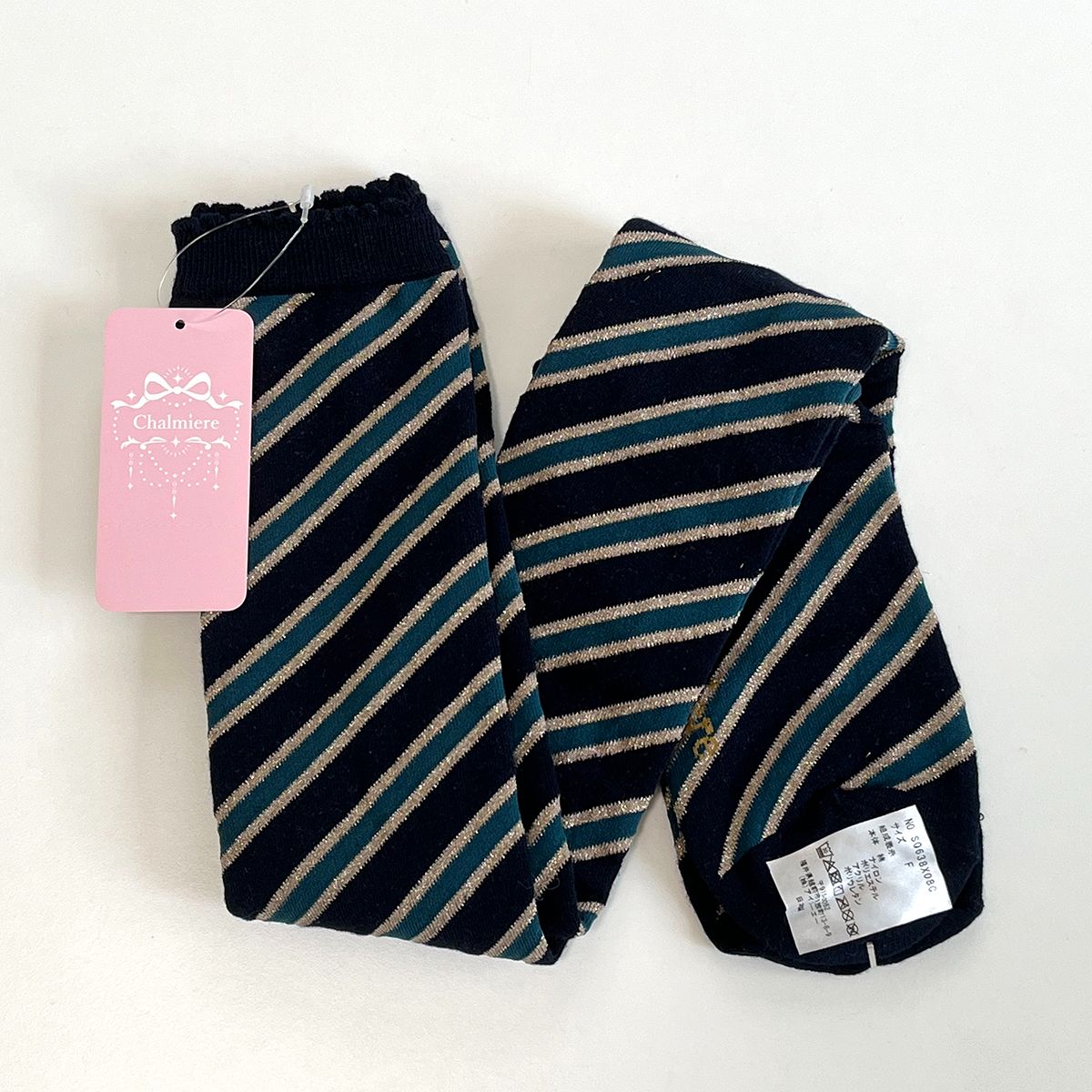 新古品 日本製 Chalmiere 斜紋過膝襪