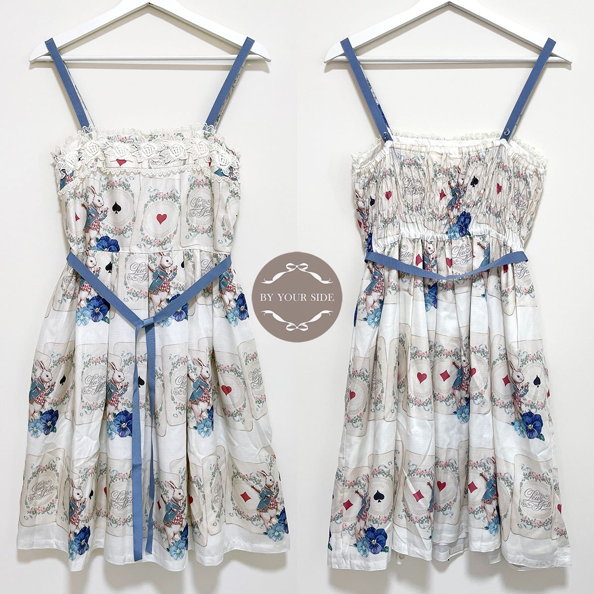 二手 日本製 Leur Getter Trump Rabbit Camisole OP 有兩個口袋 愛麗絲主題印花