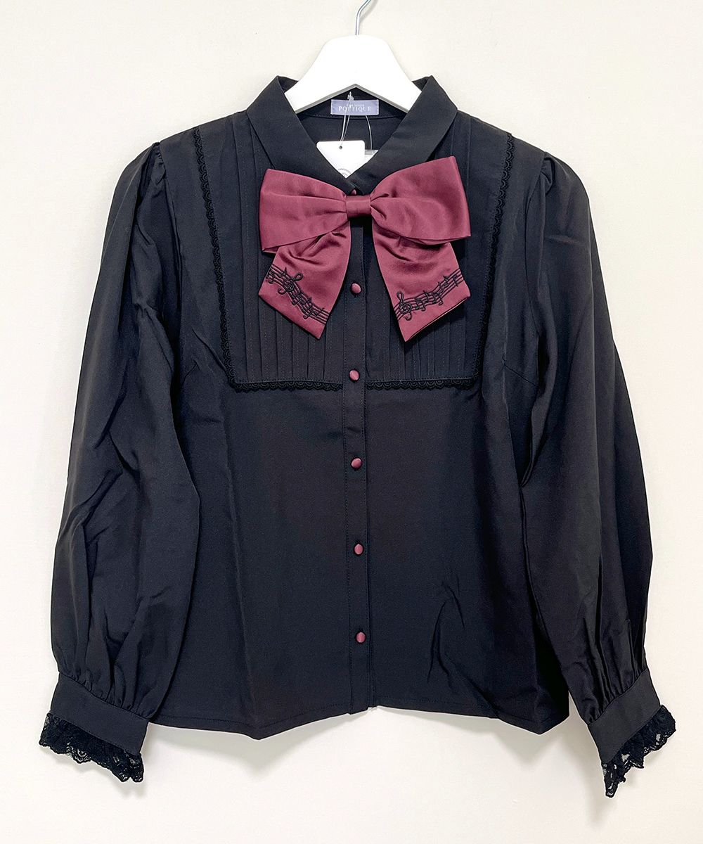 新古品 axes femme 音符刺繡蝴蝶結長袖襯衫