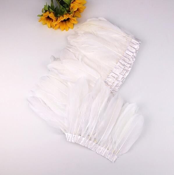 白色羽毛 優質鵝毛布邊 15-20cm 彩色羽毛 布邊全長2公尺 大飄羽毛
