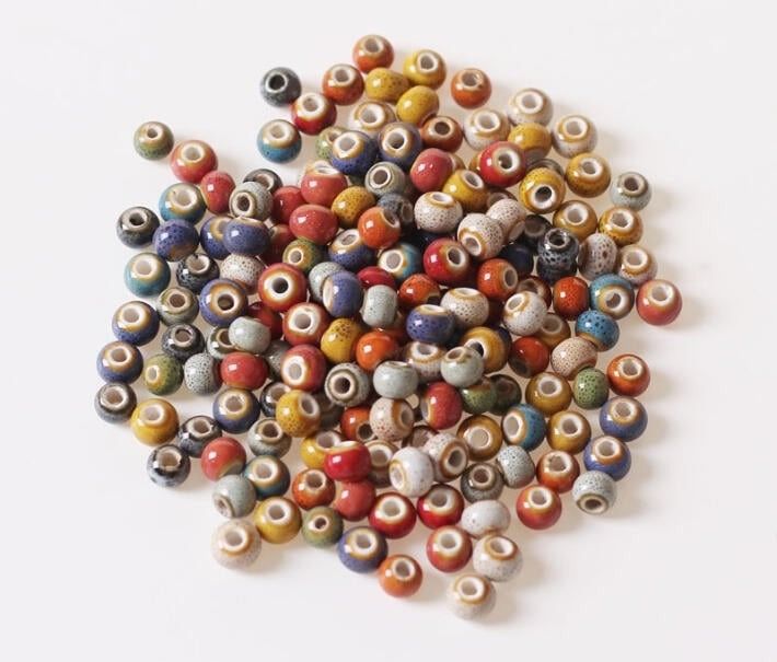 陶瓷圓珠 6mm、8mm、10mm 花釉圓珠 DIY珠子 編織串珠 項鍊 手鍊 編制配件 陶瓷珠