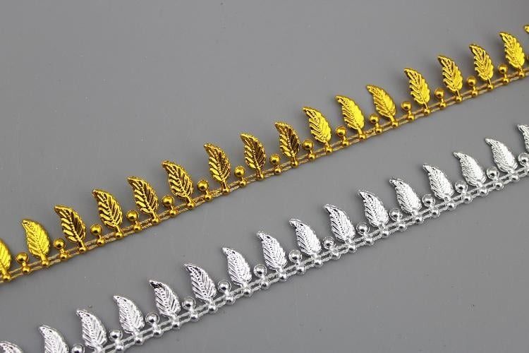 塑料樹葉形 線帶珠鍊 金色 / 銀色 裝飾條 舞台戲曲演出服 輔料DIY配飾