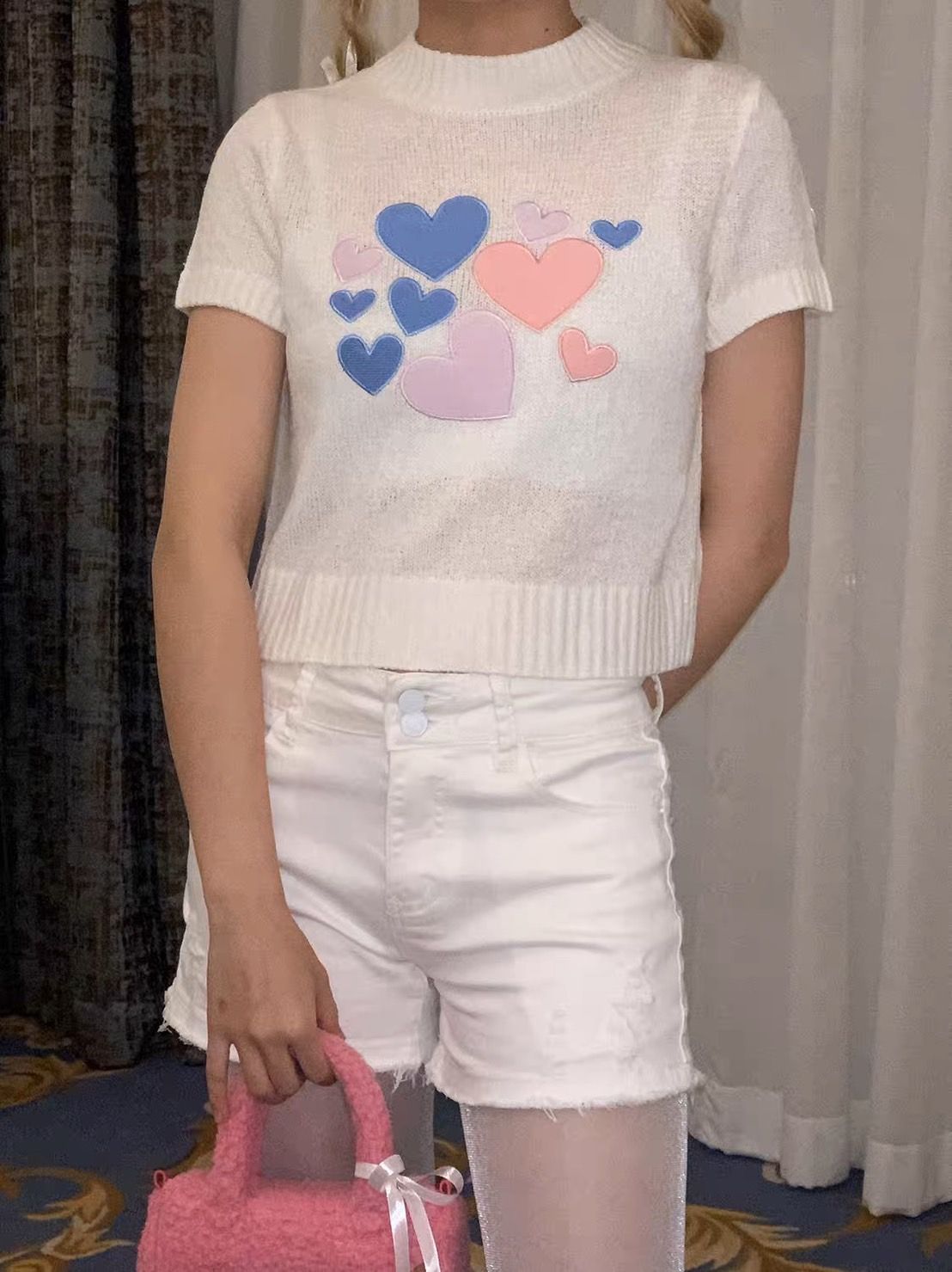 Porkynini ballet core 愛心刺繡透氣針織衫