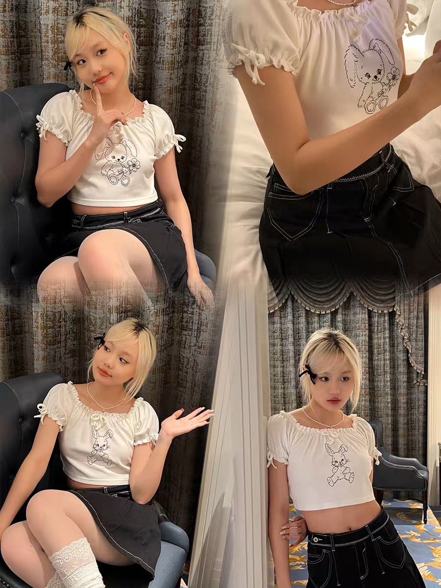 Porkynini 可愛兔兔印花泡泡短袖 2款