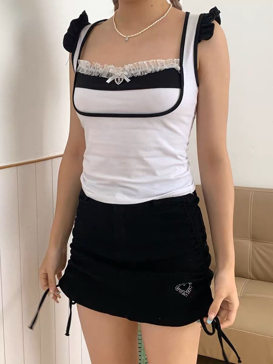 Porkynini 黑白愛心掛墜背心