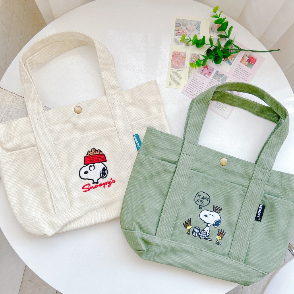 史努比多格層刺繡帆布手提袋