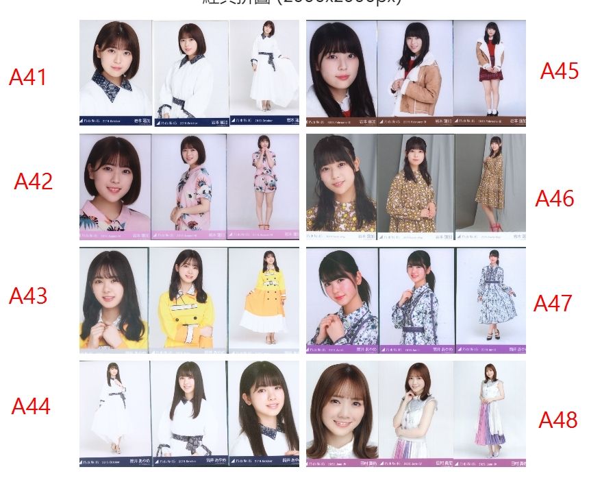 乃木坂46 生寫真 久保史緒里 山下美月 遠藤さくら 井上和 賀喜遥香 池田瑛紗 五百城茉央 川﨑桜 A41~A48