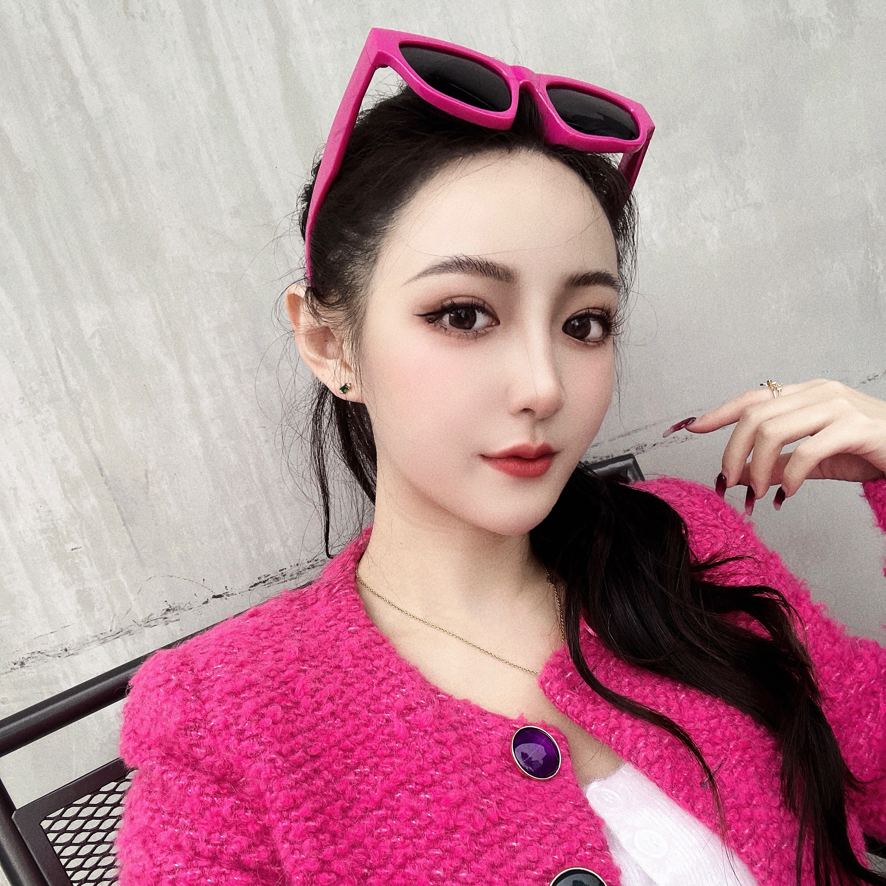 現貨 / 復古大框玫紅墨鏡