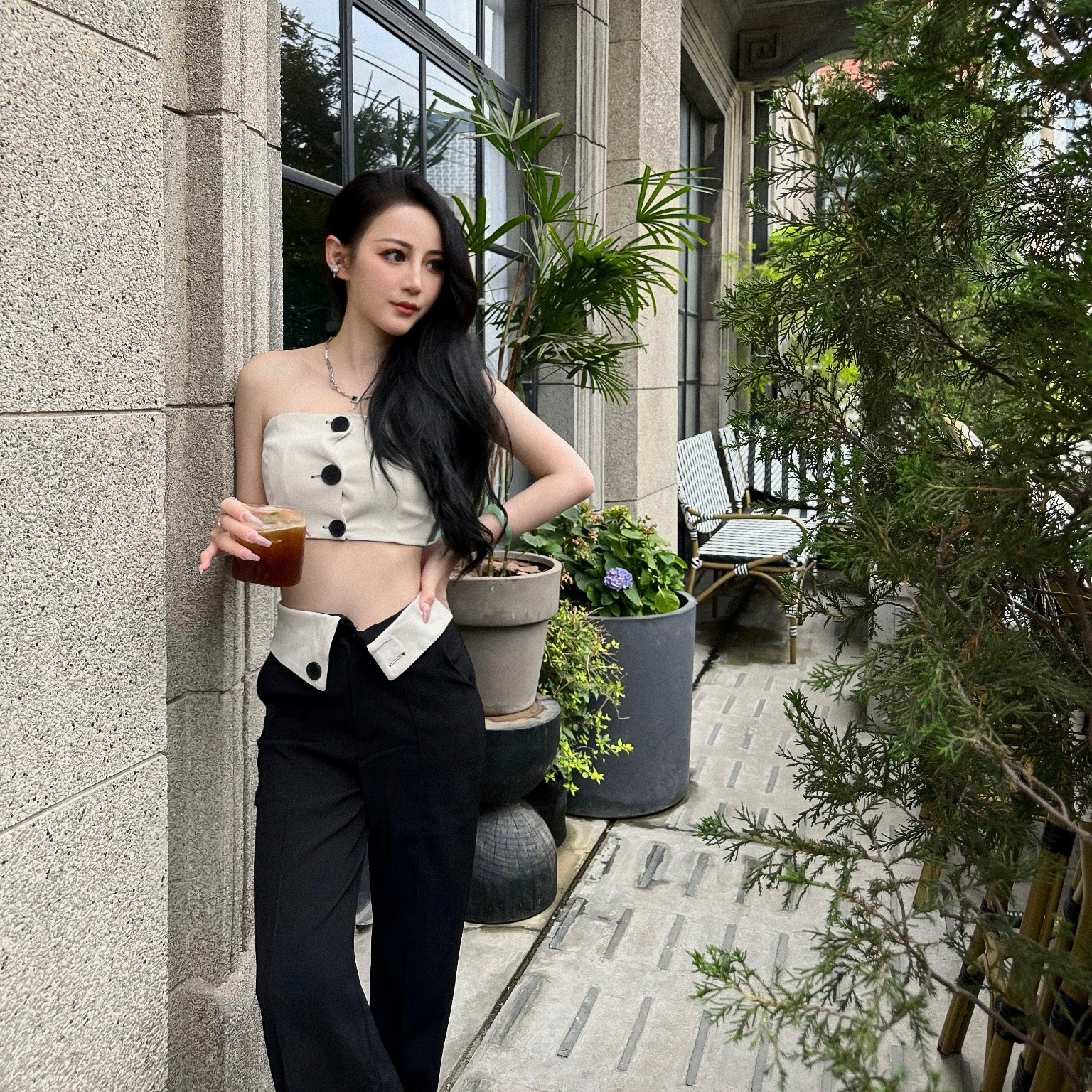 預購 / 翻邊闊腿褲+抹胸套裝