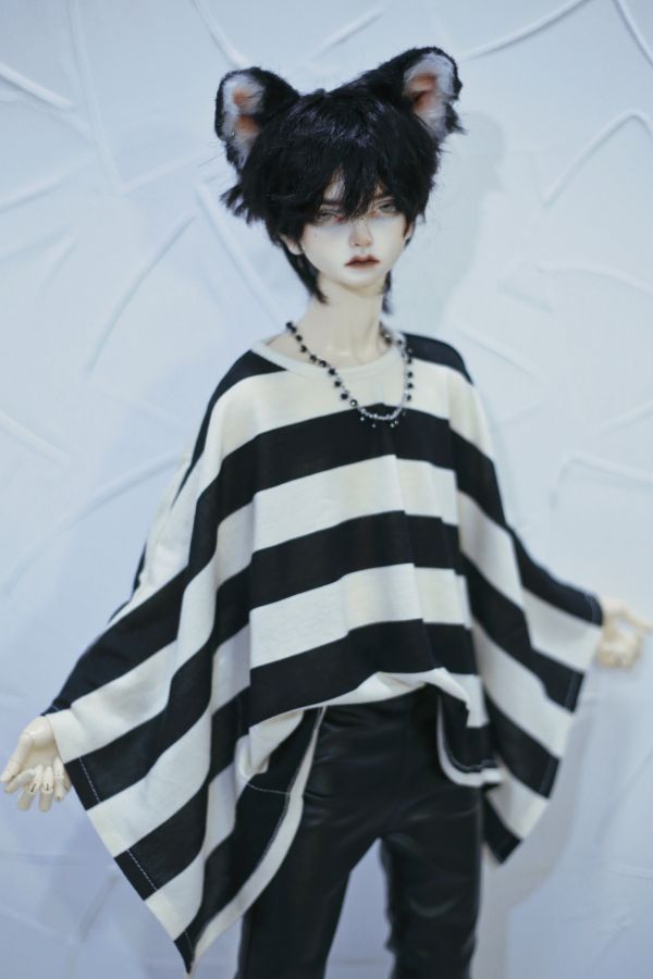 【叔尺寸】Bears_米黑寬條紋彈力方蝙蝠衫_popo68