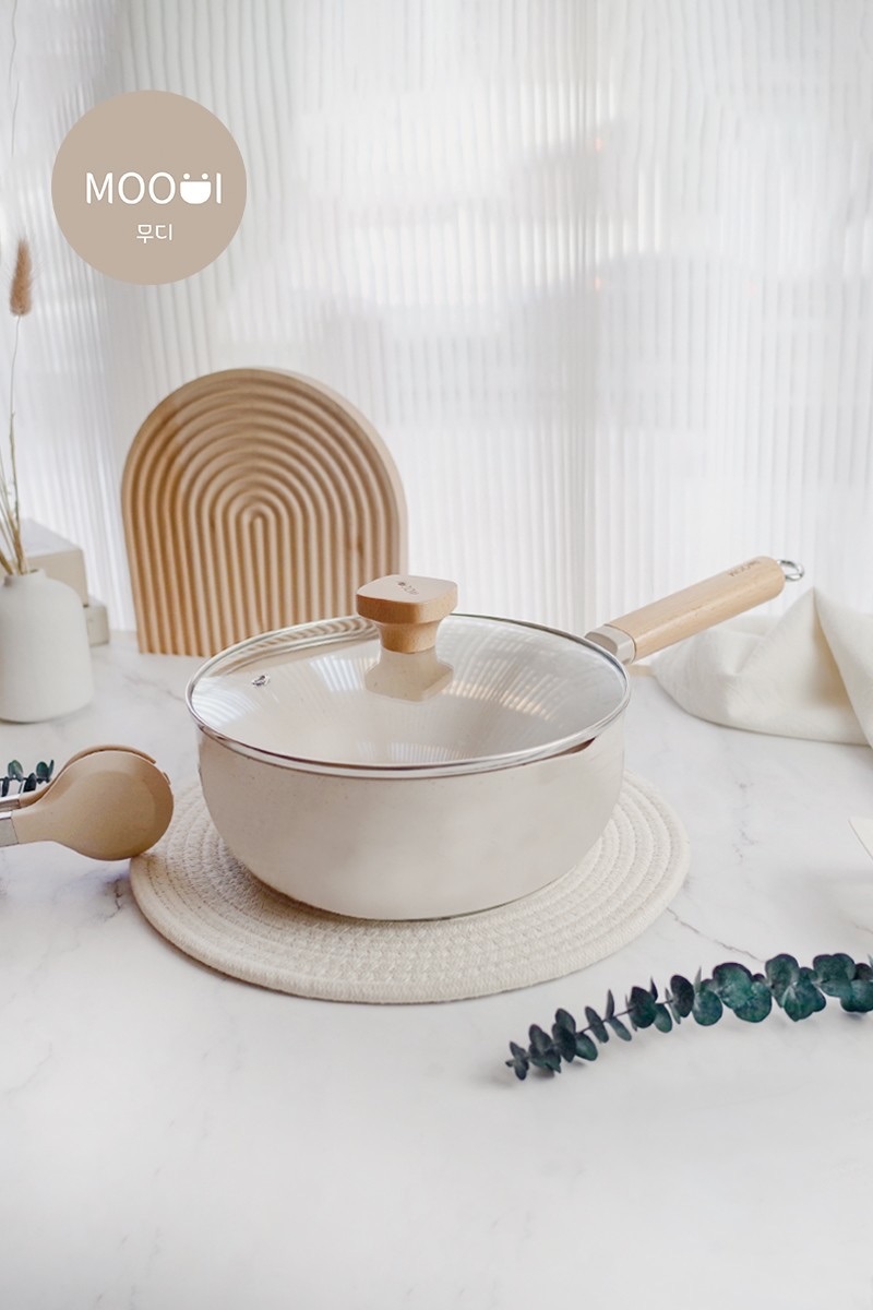 MOODI｜日式原木不沾雪平鍋-奶茶可可22CM