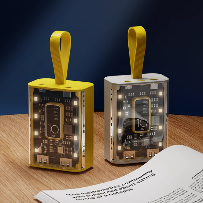 ✨黃帝超限量✨透明科技感行動電源 20000mAh 25W快充 自帶線 行動電源 充電寶 自帶小夜燈