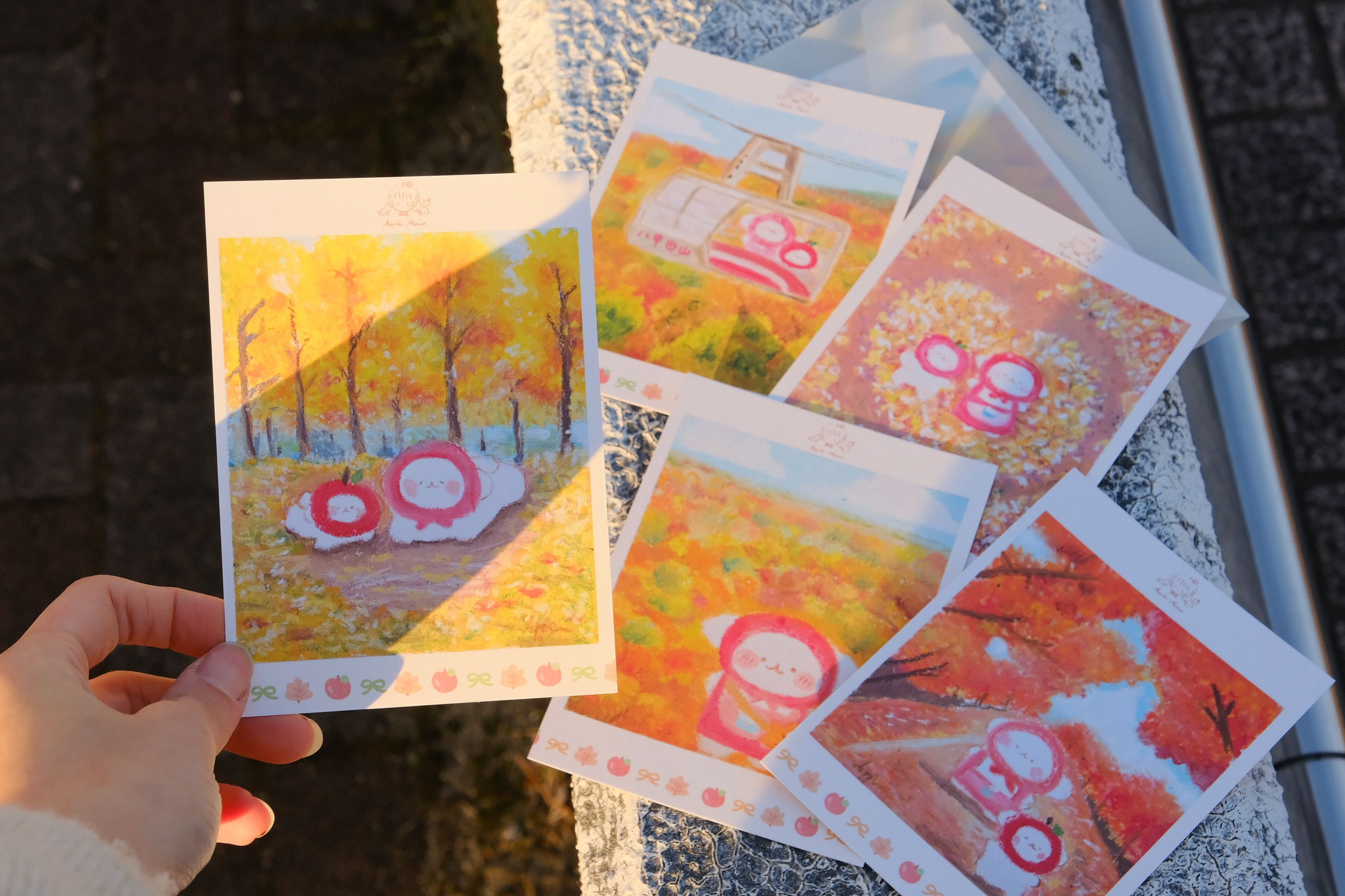 紅葉粉彩手繪星河雙面明信片（單張｜五入組）