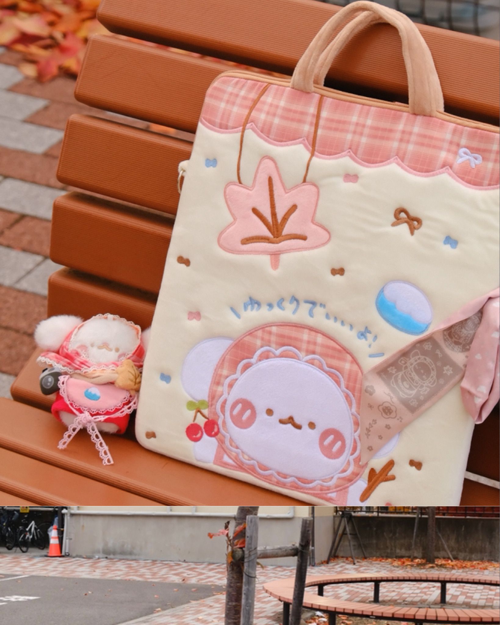 楓葉兔精緻刺繡拼接格紋布手提平板電腦包