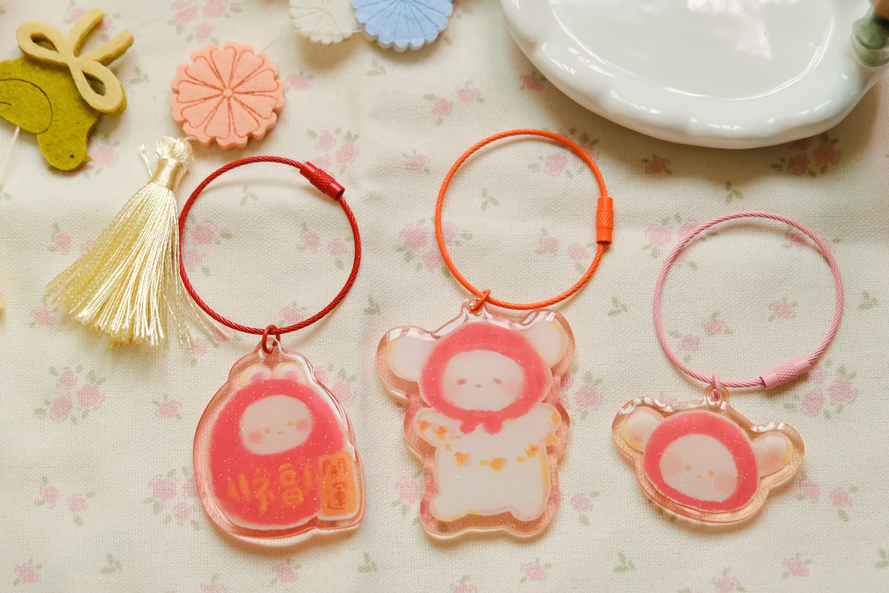 粉彩垂耳兔厚滴膠吊飾｜三款