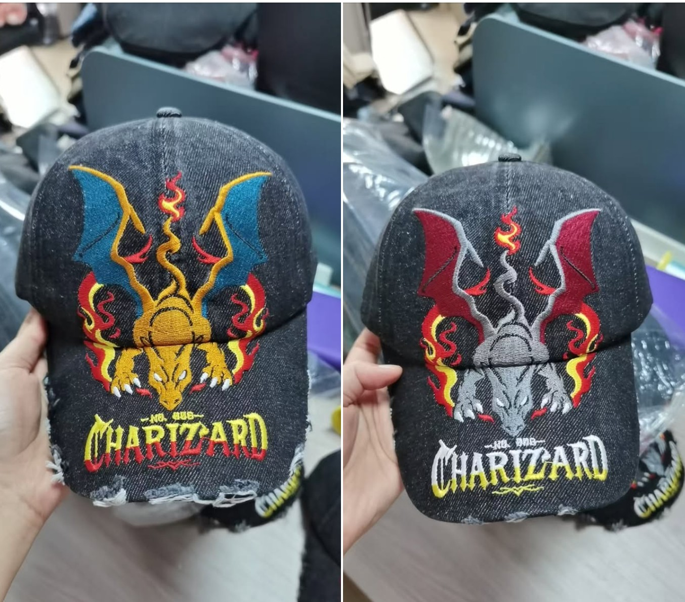 噴火龍牛仔布刺繡帽