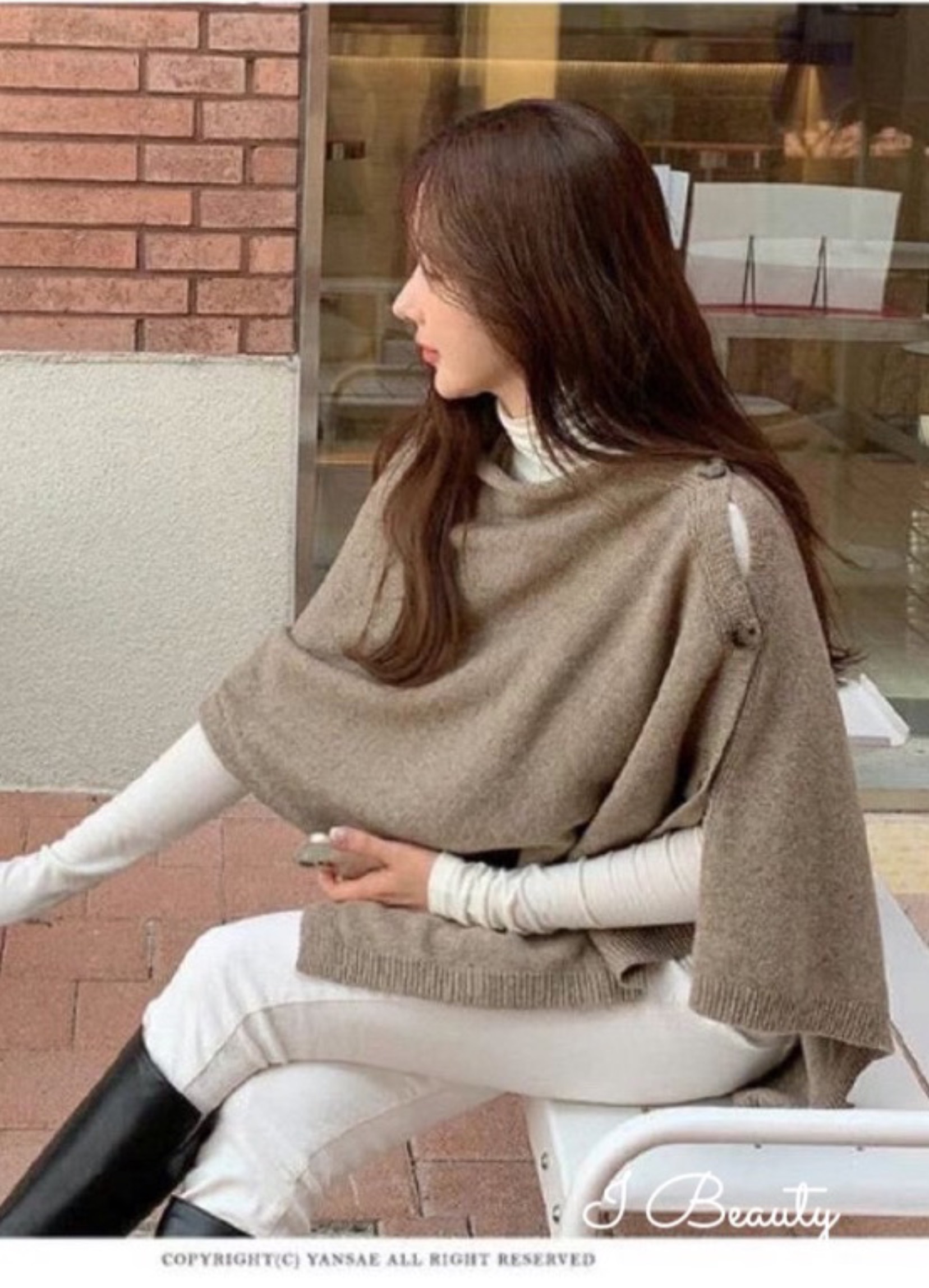 I Beauty 🇰🇷韓國東大門代購 氣質優雅 女人味～～ 針織斗蓬 羊毛披肩