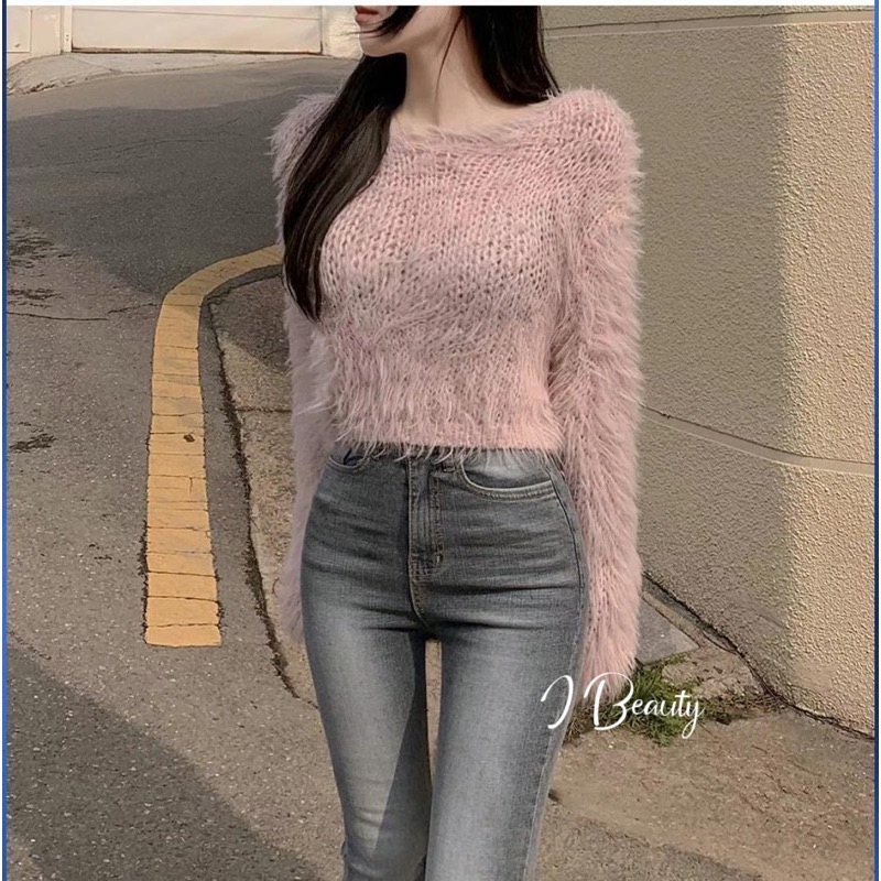 I Beauty 🇰🇷韓國東大門代購 打動人心🧡🧡 氣質 微性感 露肩 造型 長毛 長袖針織上衣