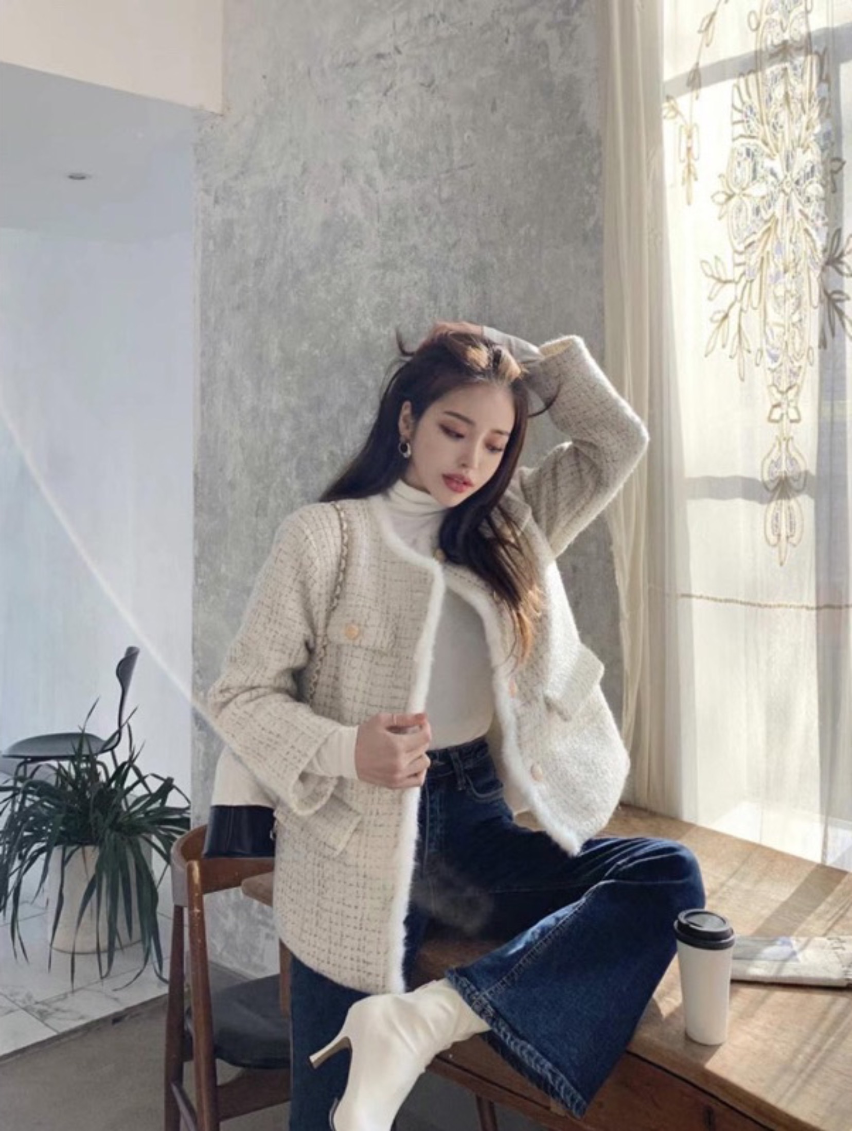 I Beauty 🇰🇷韓國東大門代購 百搭 純色 高領 加絨 微性感 緊身 長袖上衣 打底衣 T恤