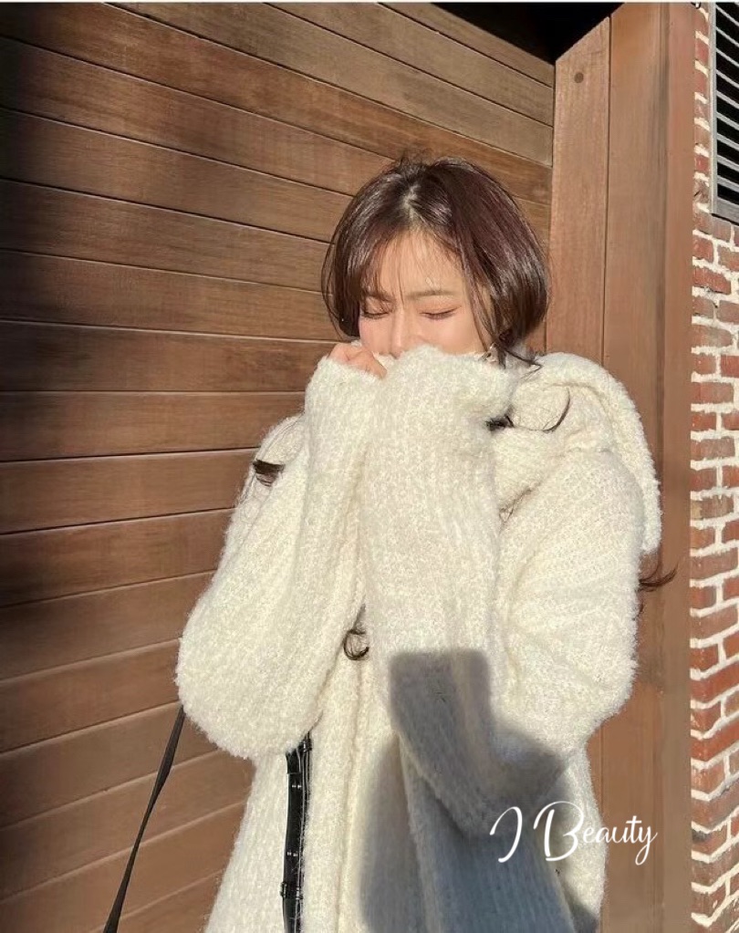 I Beauty 🇰🇷韓國東大門代購 溫柔女人風 保暖圍巾 中長版 長袖 寬鬆針織上衣