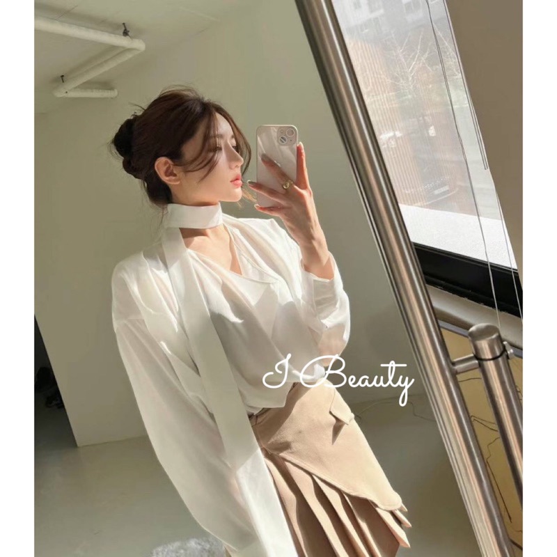 I Beauty 🇰🇷韓國東大門代購 氣質女人味~性感露鎖骨 飄帶 襯衫上衣