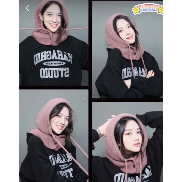 I Beauty 🇰🇷 韓國 東大門代購 歐膩 韓妞時尚款 巴拉克拉法帽 鈕扣針織毛帽 保暖圍脖帽 減齡 可愛 針織