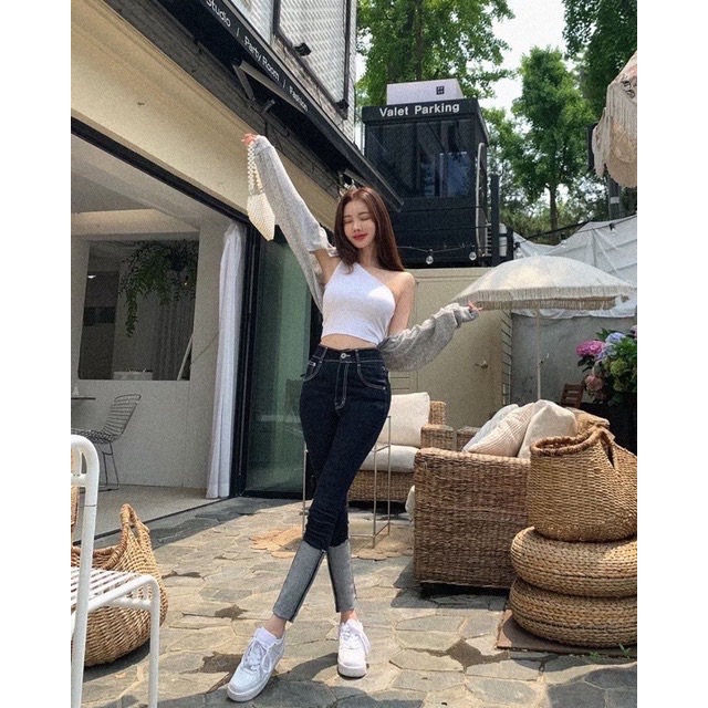 I Beauty 🇰🇷韓國東大門代購 歐美辣歐膩家 高腰 百搭 反摺 修身 牛仔長褲