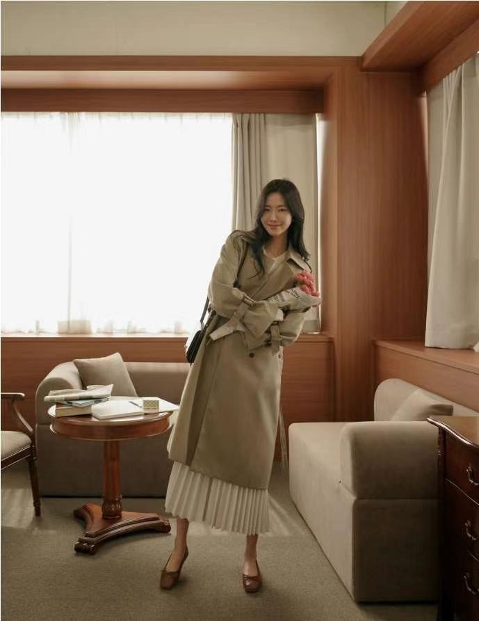 I Beauty 🇰🇷韓國東大門代購 百搭 OL 復古風 中長款/長版 長袖 風衣外套