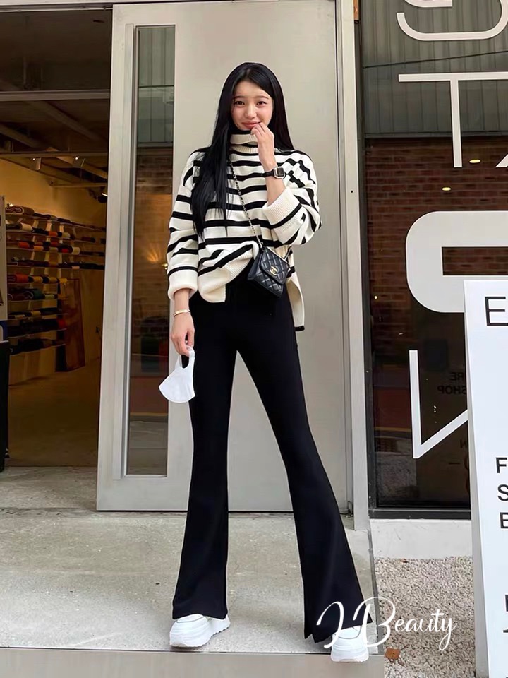 I Beauty 🇰🇷韓國東大門代購 秋冬款 通勤 顯瘦 微喇叭褲 垂感 鬆緊腰 開叉長褲