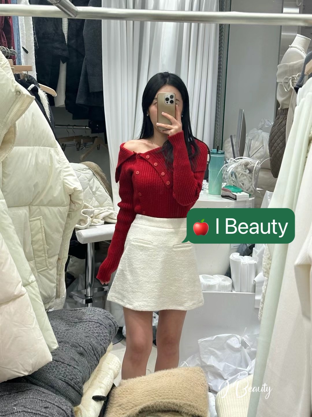 I Beauty 🇰🇷韓國東大門代購 設計感 不規則領 微性感 長袖 針織上衣