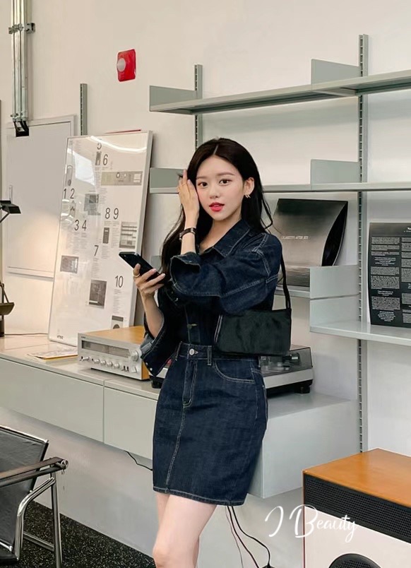 I Beauty🇰🇷韓國東大門代購 復古 polo領 單排扣 收腰顯瘦 包臀 長袖連身短裙