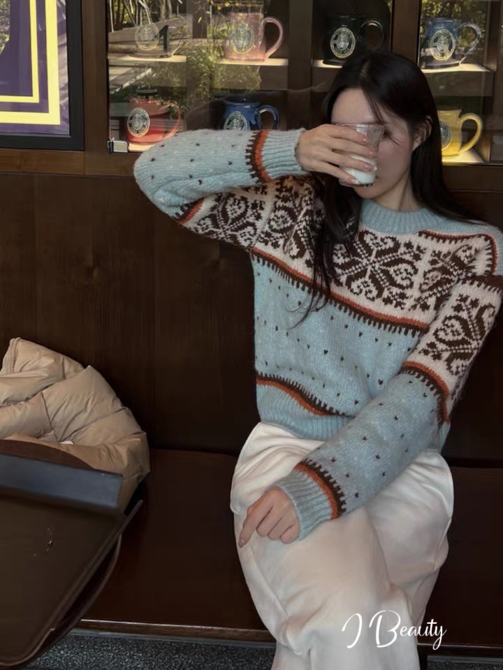 I Beauty 🇰🇷韓國東大門代購 復古 甜美 提花 長袖針織上衣