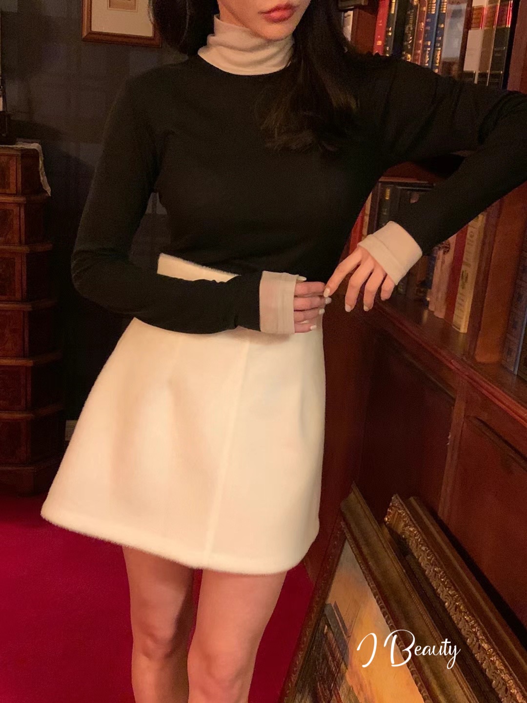 I Beauty 🇰🇷韓國東大門代購 氣質 撞色 高領 長袖上衣 T恤