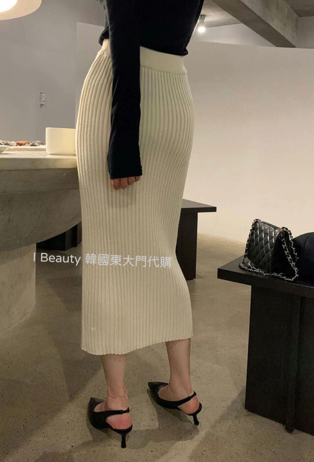 I Beauty 優雅 坑條紋 包臀 中長裙